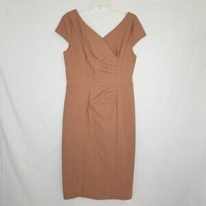 MUXXN Boutique Women 2XL Brown Bodycon V-Neck Cap Short Sleeve Knee Length Dress
